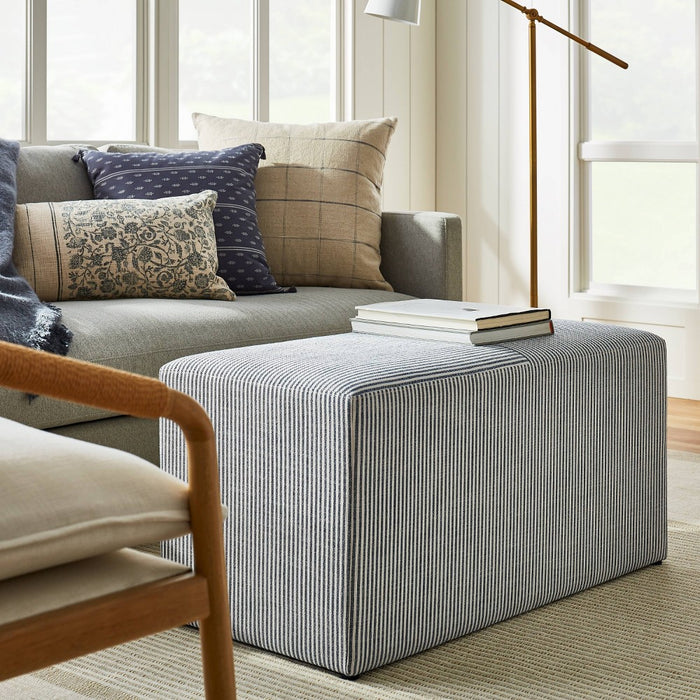 Lynwood Cube Bench Ticking Striped Blue - Threshold designed with Studio McGee (LOCAL PICKUP ONLY)