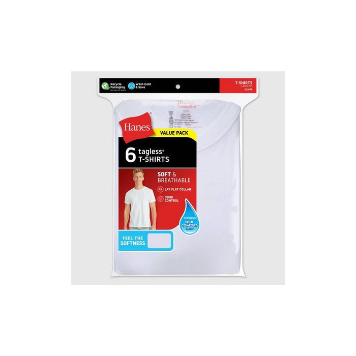 Hanes Men's 6Pk Crew Neck T-Shirt With Fresh IQ - L White