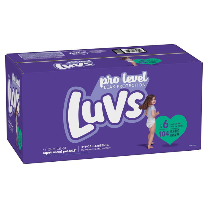 Luvs Pro Level Leak Protection Diapers Giant Pack - Size 6 - 104ct