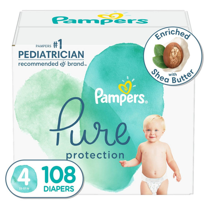 Pampers Pure Protection Disposable Diapers Enormous Pack Size 4 - 108ct