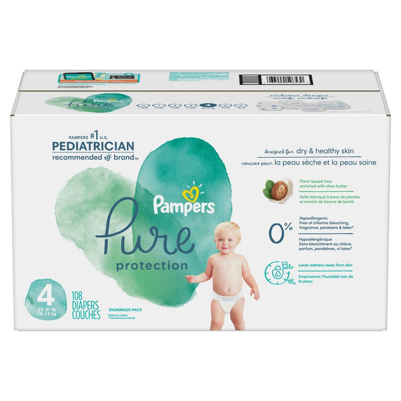 Pampers Pure Protection Disposable Diapers Enormous Pack Size 4 - 108ct