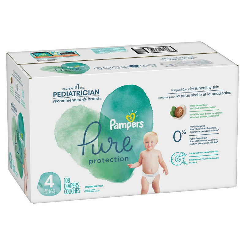Pampers Pure Protection Disposable Diapers Enormous Pack Size 4 - 108ct