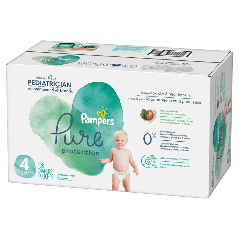 Pampers Pure Protection Disposable Diapers Enormous Pack Size 4 - 108ct