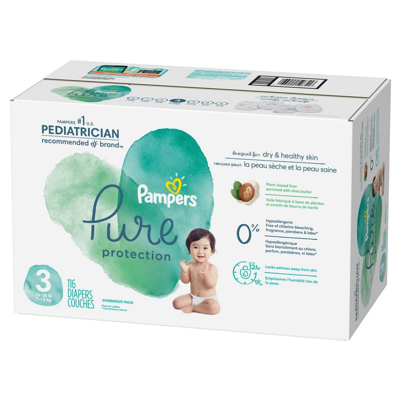Pampers Pure Protection Disposable Diapers Enormous Pack Size 3 - 116ct