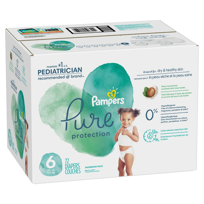 Pampers Pure Protection Disposable Diapers Enormous Pack Size 6 - 72ct