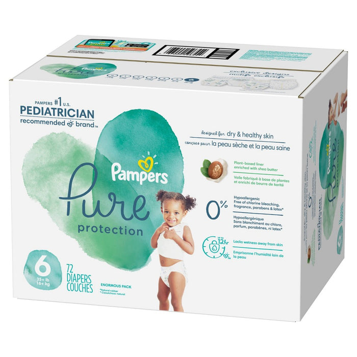 Pampers Pure Protection Disposable Diapers Enormous Pack Size 6 - 72ct