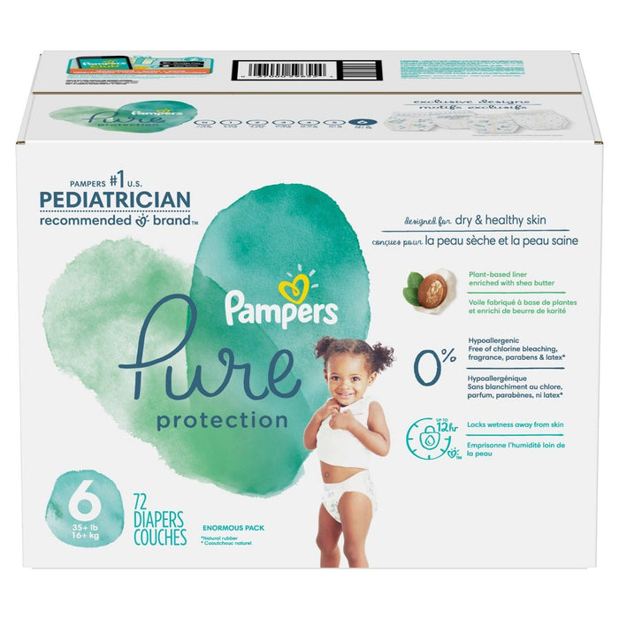 Pampers Pure Protection Disposable Diapers Enormous Pack Size 6 - 72ct