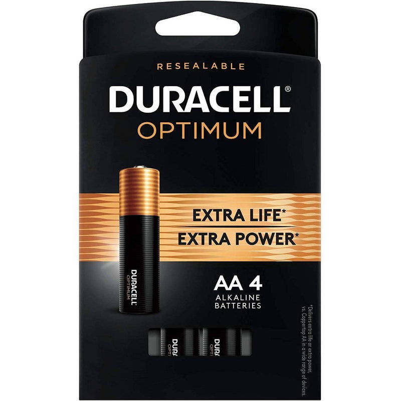 Duracell Optimum AA Batteries - 4 Pack Alkaline Battery with Resealable Tray
