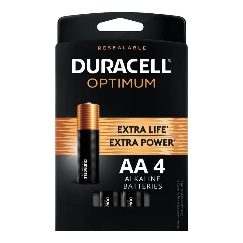 Duracell Optimum AA Batteries - 4 Pack Alkaline Battery with Resealable Tray