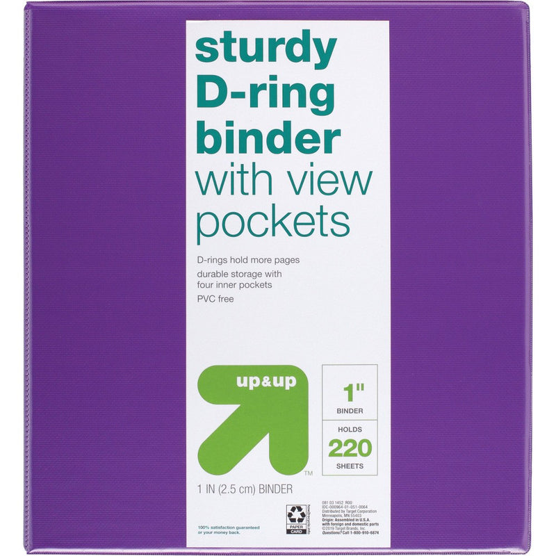 1" 3 Ring Binder Clear View Purple - up & up