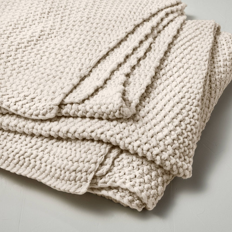 Full/Queen Chunky Knit Bed Blanket Natural - Casaluna