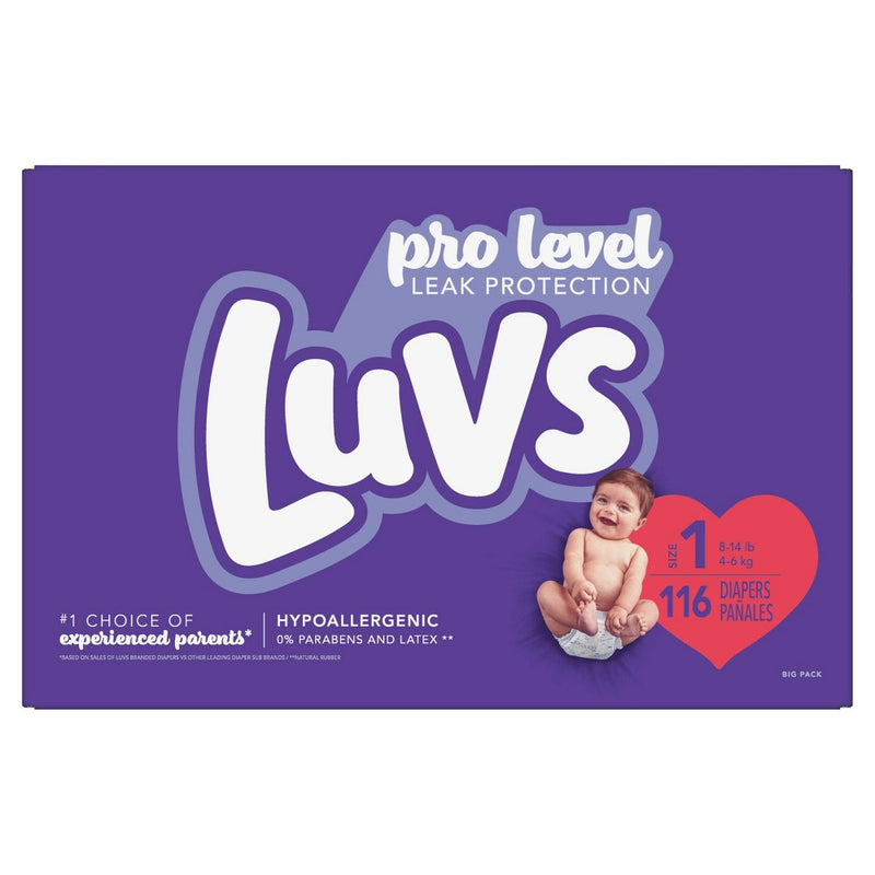Luvs Pro Level Leak Protection Diapers Big Pack - Size 1 - 116ct