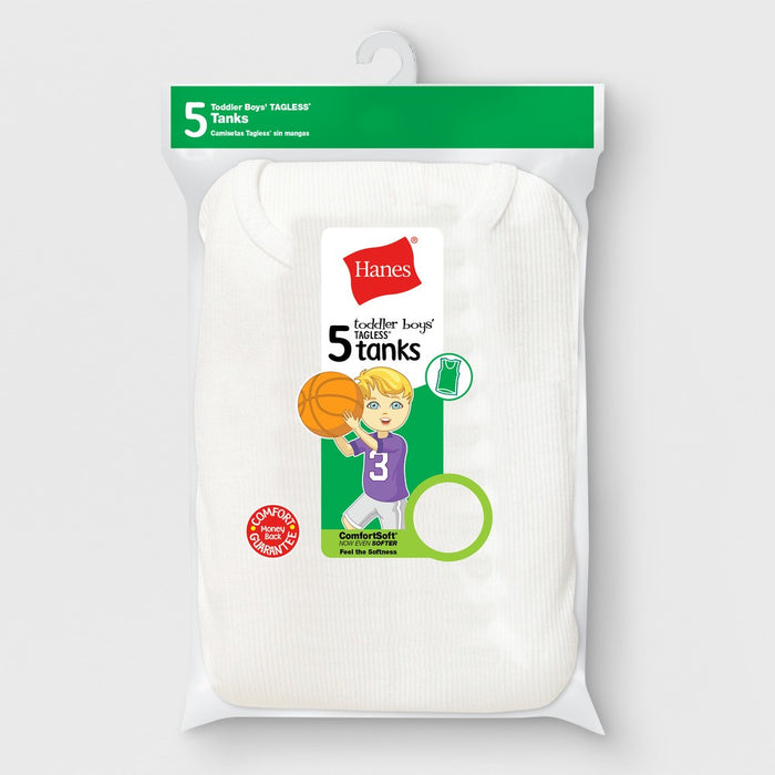 Hanes Toddler Boys' 5 pack Tank Shirt - White 2T-3T