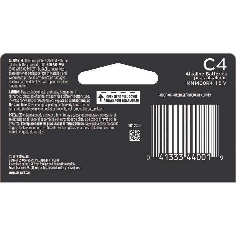 Duracell Coppertop C Batteries - 4 Pack Alkaline Battery