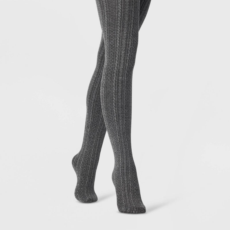 Women's Cable Fleece Lined Tights - A New Day Charcoal Heather M/L