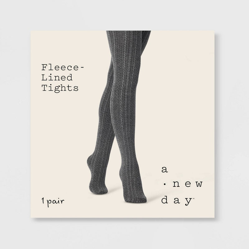 Women's Cable Fleece Lined Tights - A New Day Charcoal Heather M/L