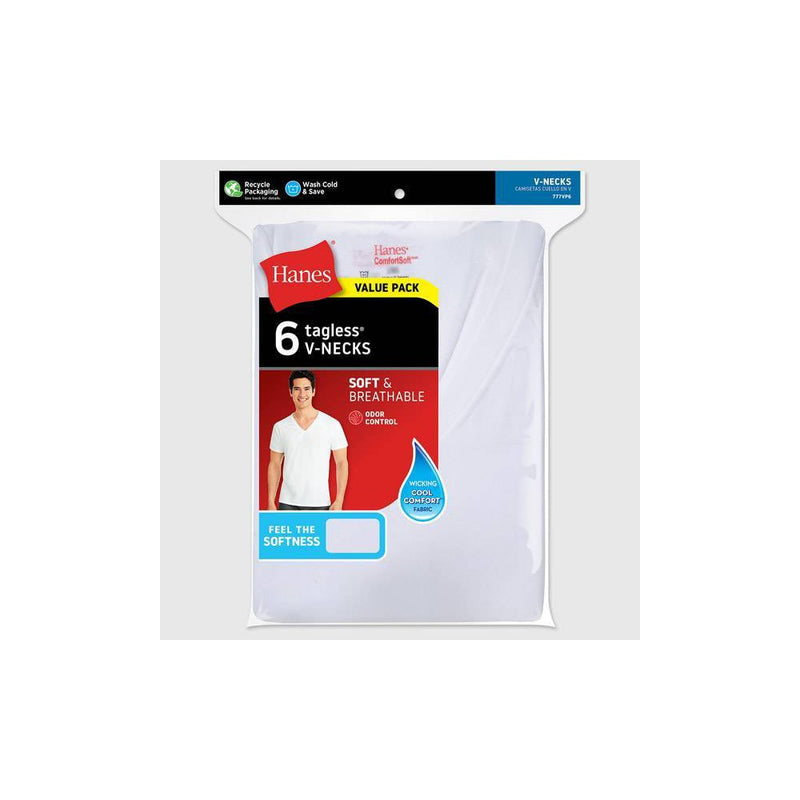 Hanes Men's 6pk V-Neck T-Shirt - White - L