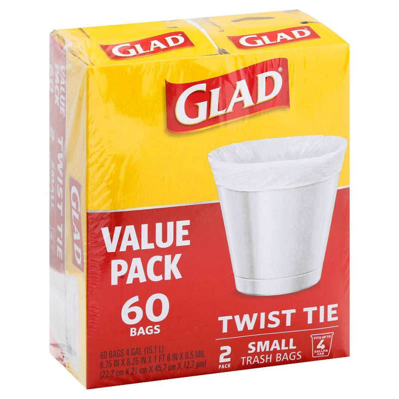 Glad Small Trash Bags 4 Gallon Twist Tie Value Pack - White - 60ct