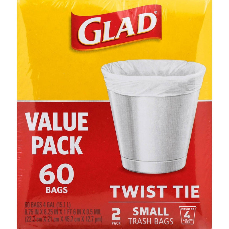 Glad Small Trash Bags 4 Gallon Twist Tie Value Pack - White - 60ct