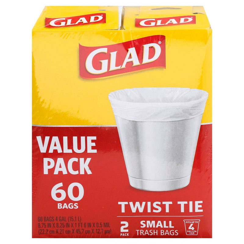 Glad Small Trash Bags 4 Gallon Twist Tie Value Pack - White - 60ct