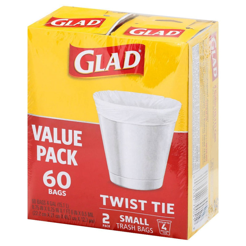 Glad Small Trash Bags 4 Gallon Twist Tie Value Pack - White - 60ct