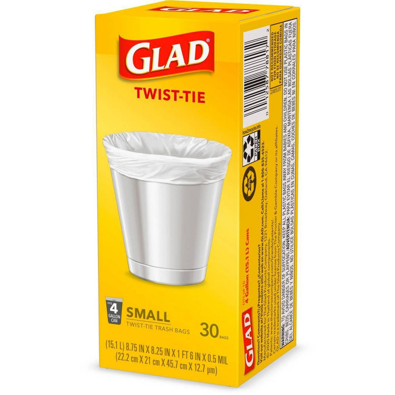 Glad Small Trash Bags 4 Gallon Twist Tie Value Pack - White - 60ct