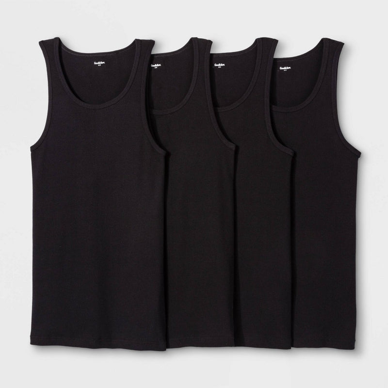 Men's 4pk Ribbed Tank Top - Goodfellow & Co Black L