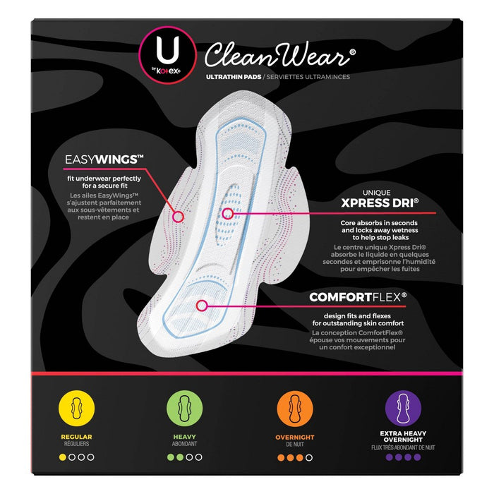 U by Kotex CleanWear Ultra Thin Pads with Wings - Regular - Unscented - 46ct