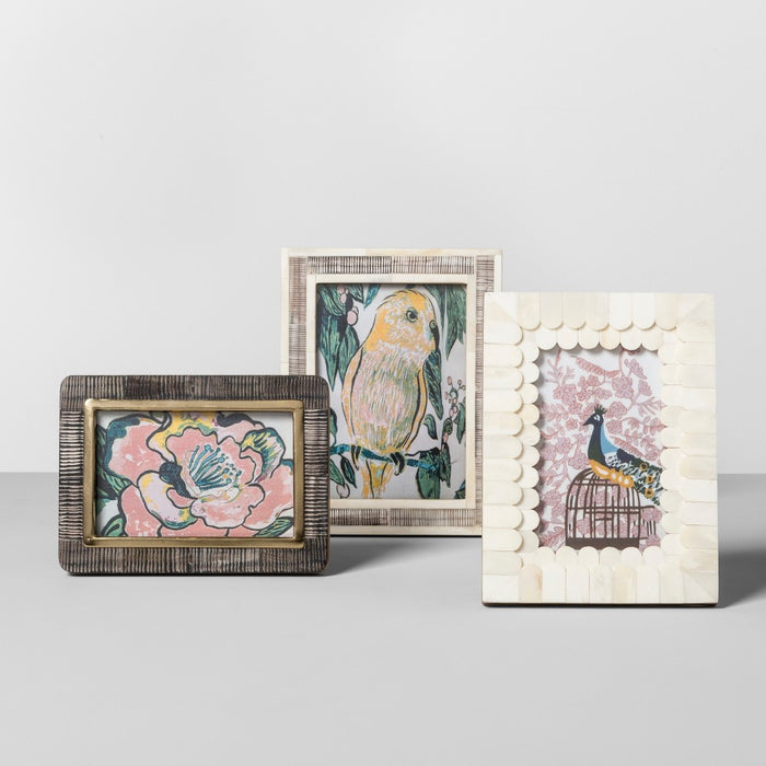 Scratched Bone Photo Frame Light Brown 5" x 7" - Opalhouse