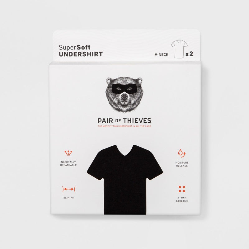Pair of Thieves Men's 2pk V-Neck Undershirt - Black L