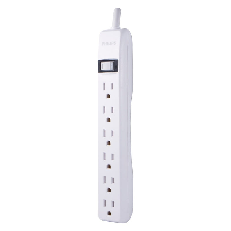 Philips 6-Outlet Surge Protector with 2ft Extension Cord, White