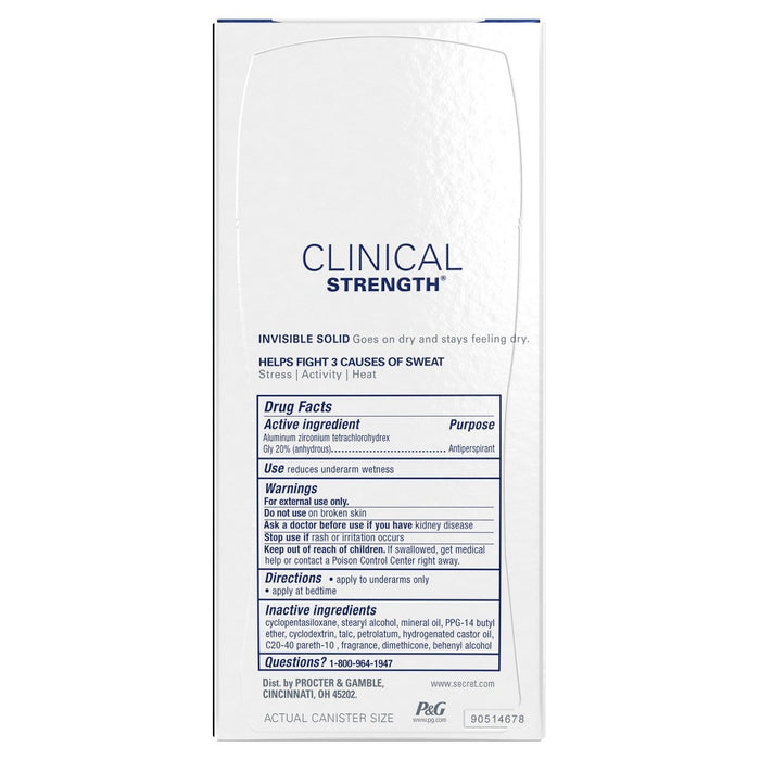Secret Clinical Strength Completely Clean Invisible Solid Antiperspirant & Deodorant - 2.6oz