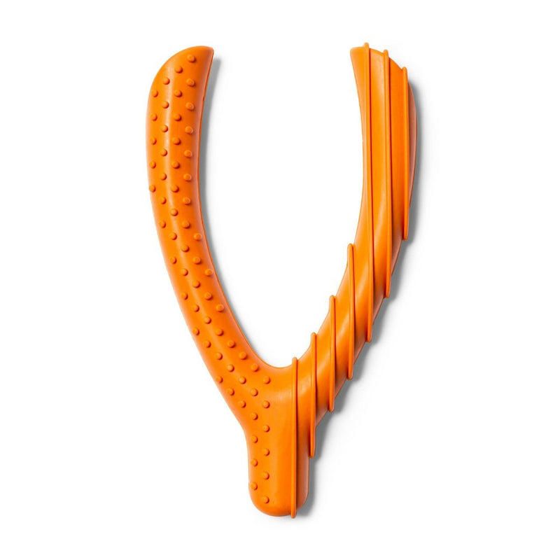 Rubber Wishbone Dog Toy - Orange - Boots & Barkley