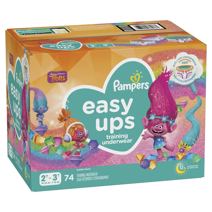 Pampers Easy Ups Training Underwear Girls Super Pack - Size 4 2T-3T - 74ct