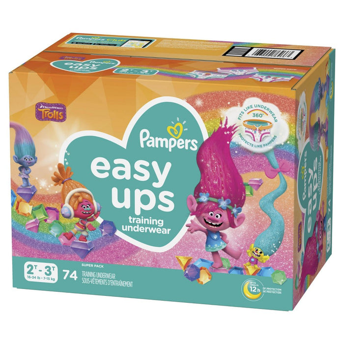Pampers Easy Ups Training Underwear Girls Super Pack - Size 4 2T-3T - 74ct