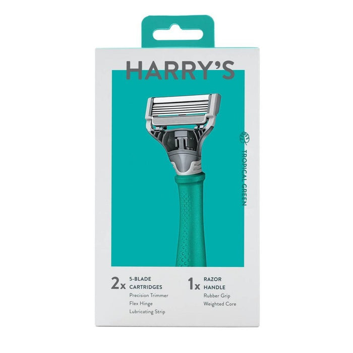 Harry's 5-Blade Men's Razor - 1 Razor Handle + 2 Razor Blade Refills - Tropical Green