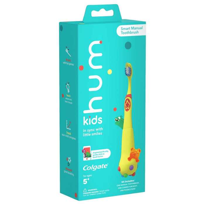 hum kids by Colgate Smart Manual Toothbrush Set with Free App & Brushing Games - Yellow - Extra Soft Bristles