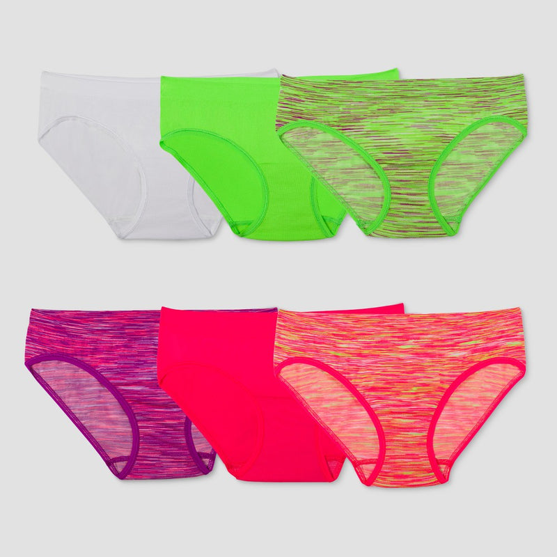 Fruit of the Loom Girls' Bonus Pack 6 Seamless Hipster Briefs - Colors Vary 14-16