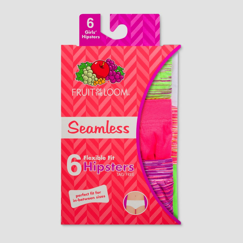 Fruit of the Loom Girls' Bonus Pack 6 Seamless Hipster Briefs - Colors Vary 14-16