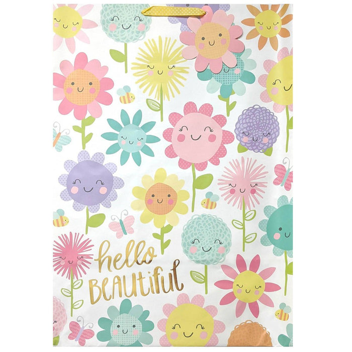 XLarge 'Hello Beautiful' Happy Floral Baby Shower Gift Bag - Spritz