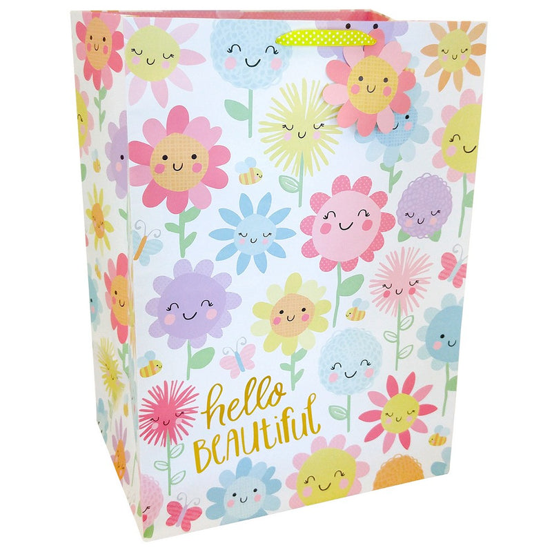 XLarge 'Hello Beautiful' Happy Floral Baby Shower Gift Bag - Spritz