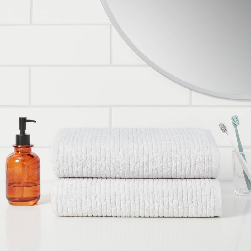 2pk Quick Dry Ribbed Bath Towel Set Light Gray - Threshold