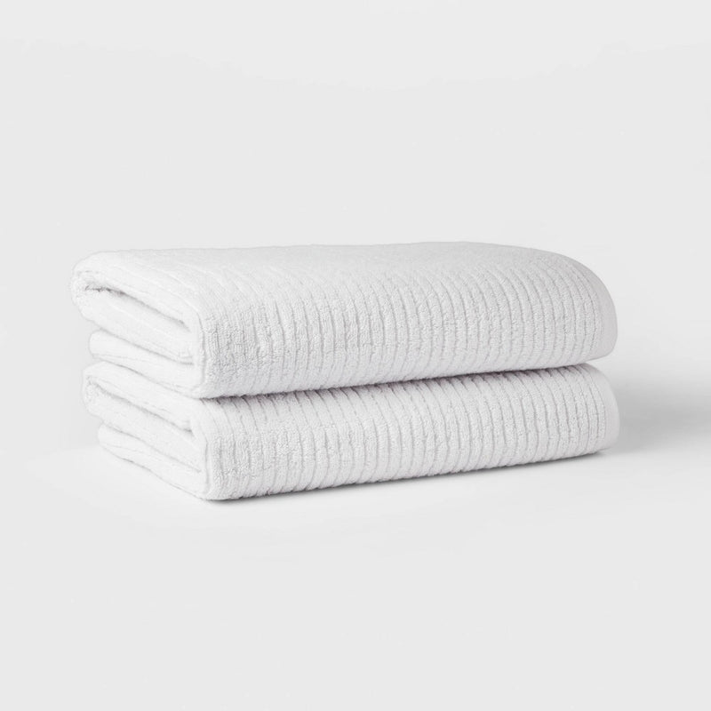 2pk Quick Dry Ribbed Bath Towel Set Light Gray - Threshold