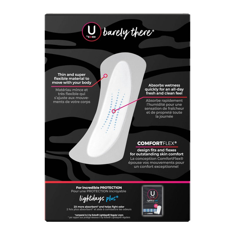 U by Kotex Barely There Thin Unscented Panty Liners - Light Absorbency - Long - 90ct