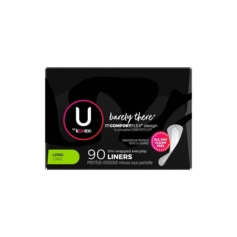 U by Kotex Barely There Thin Unscented Panty Liners - Light Absorbency - Long - 90ct