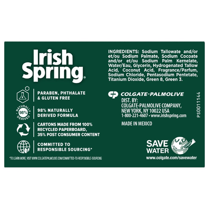 Irish Spring Original Mens Deodorant Bar Soap for Body and Hands - Washes Away Bacteria - 6pk - 3.7oz each