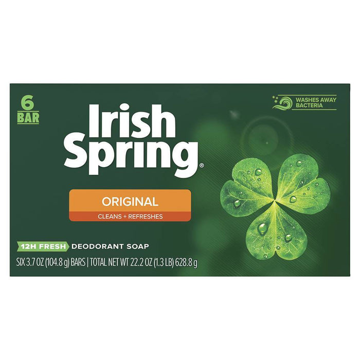 Irish Spring Original Mens Deodorant Bar Soap for Body and Hands - Washes Away Bacteria - 6pk - 3.7oz each
