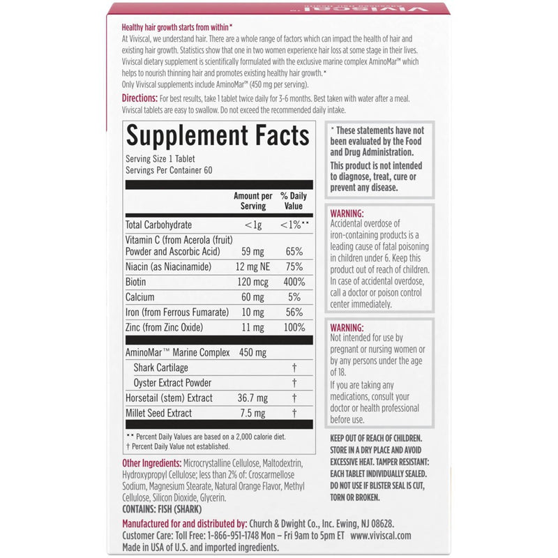 Viviscal Promotes Hair Growth Clinically Proven Dietary Supplement - 60ct