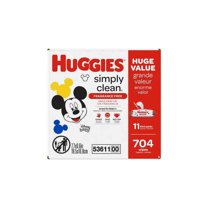 Huggies Simply Clean Unscented Baby Wipes 11 Flip-Top Packs (704ct)