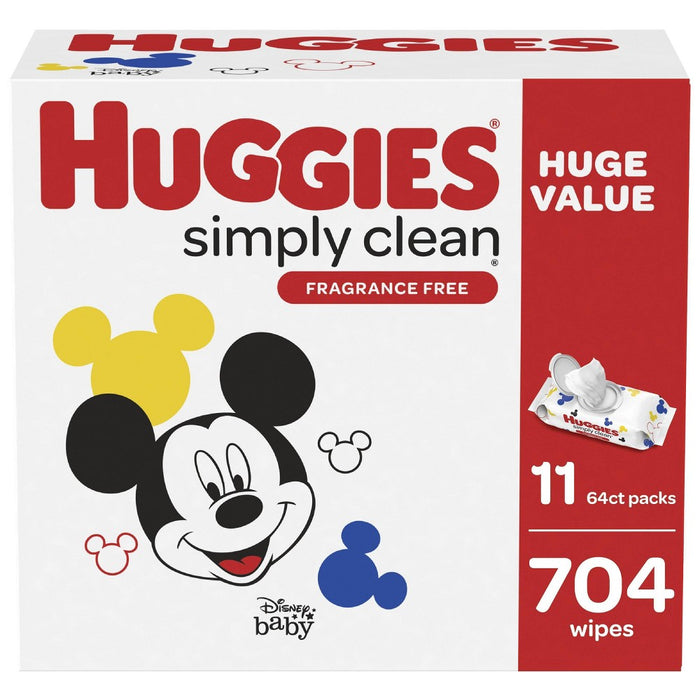 Huggies Simply Clean Unscented Baby Wipes 11 Flip-Top Packs (704ct)